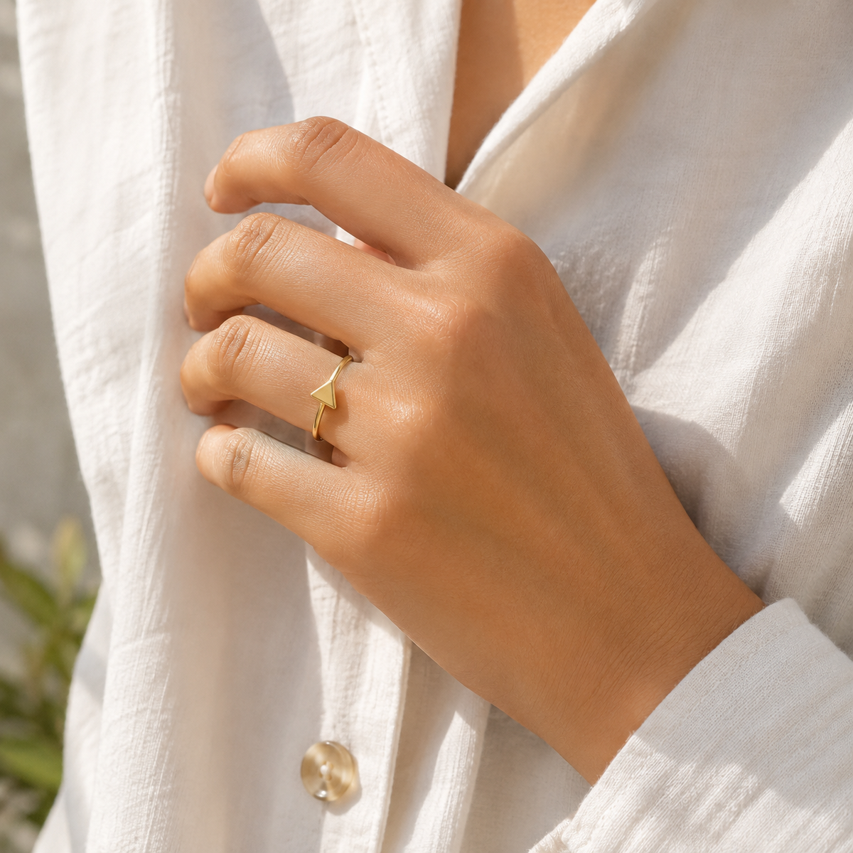 Minimalist Gold Triangle Ring – Dainty Geometric Statement Ring for Women