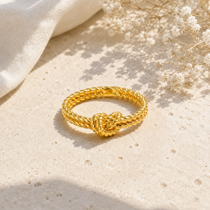 Gold Rope Knot Ring for Women | Textured Brass Statement Ring