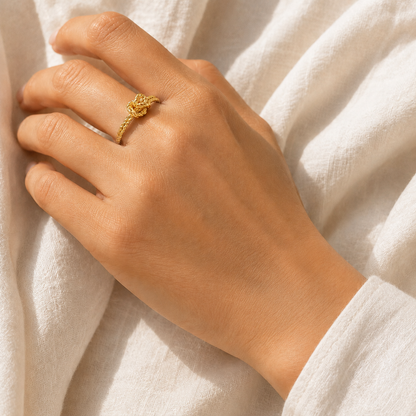 Gold Rope Knot Ring for Women | Textured Brass Statement Ring