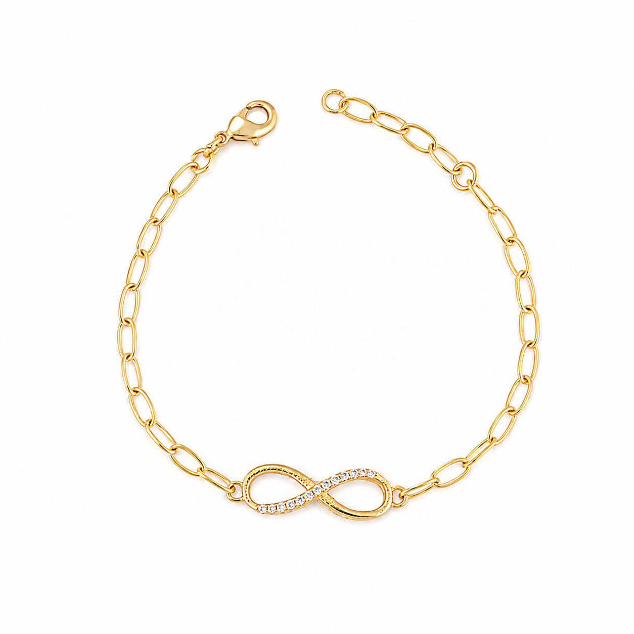 Gold Plated Infinity Bracelet with Sparkling Stones – Delicate Chain Bracelet for Women