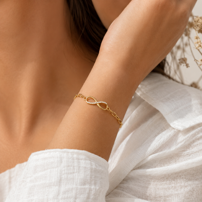 Gold Plated Infinity Bracelet with Sparkling Stones – Delicate Chain Bracelet for Women