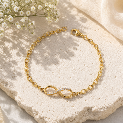 Gold Plated Infinity Bracelet with Sparkling Stones – Delicate Chain Bracelet for Women