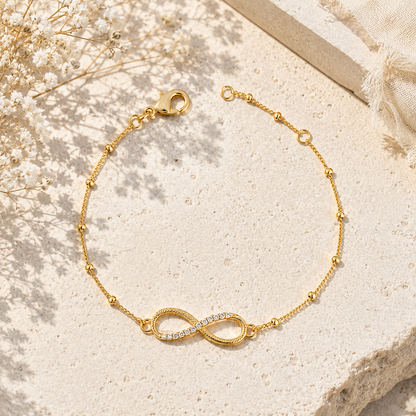 Gold Plated Infinity Bracelet with Sparkling Stones – Delicate Chain Bracelet for Women