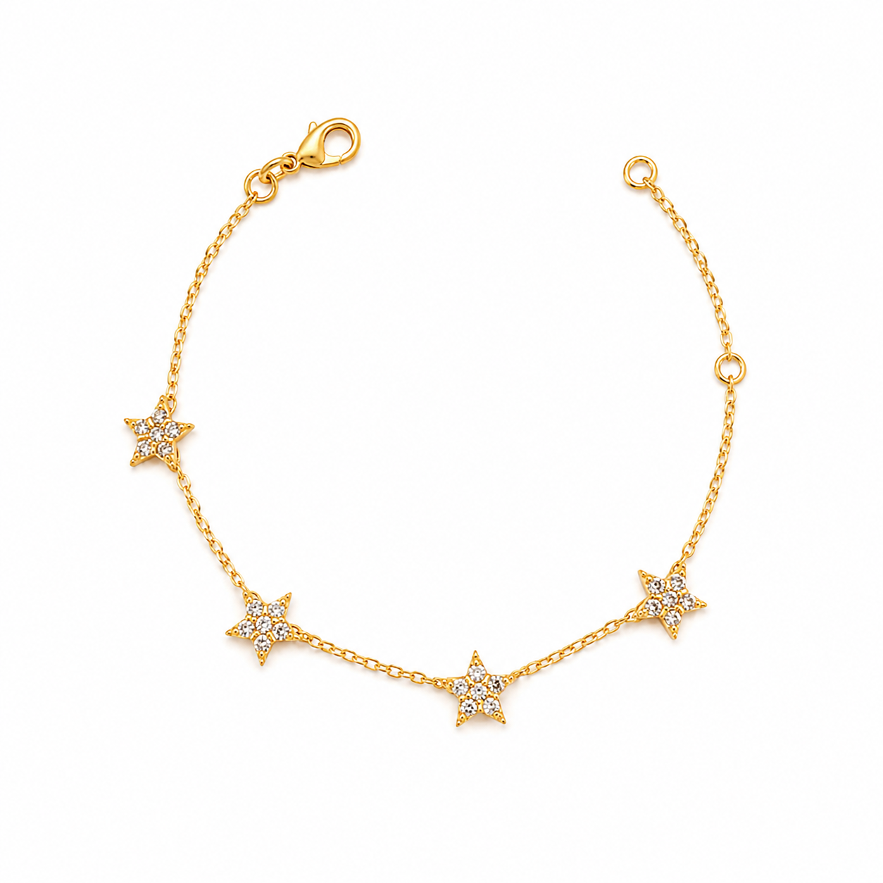 Gold Crystal Star Charm Bracelet for Women | Dainty Celestial Brass Bracelet
