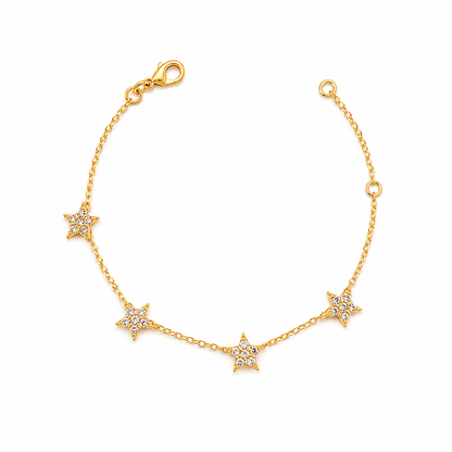 Gold Crystal Star Charm Bracelet for Women | Dainty Celestial Brass Bracelet