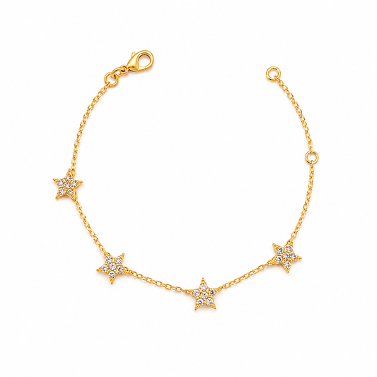 Gold Crystal Star Charm Bracelet for Women | Dainty Celestial Brass Bracelet