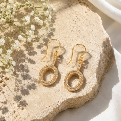 Gold-Tone Crystal Double Oval Drop Earrings for Women