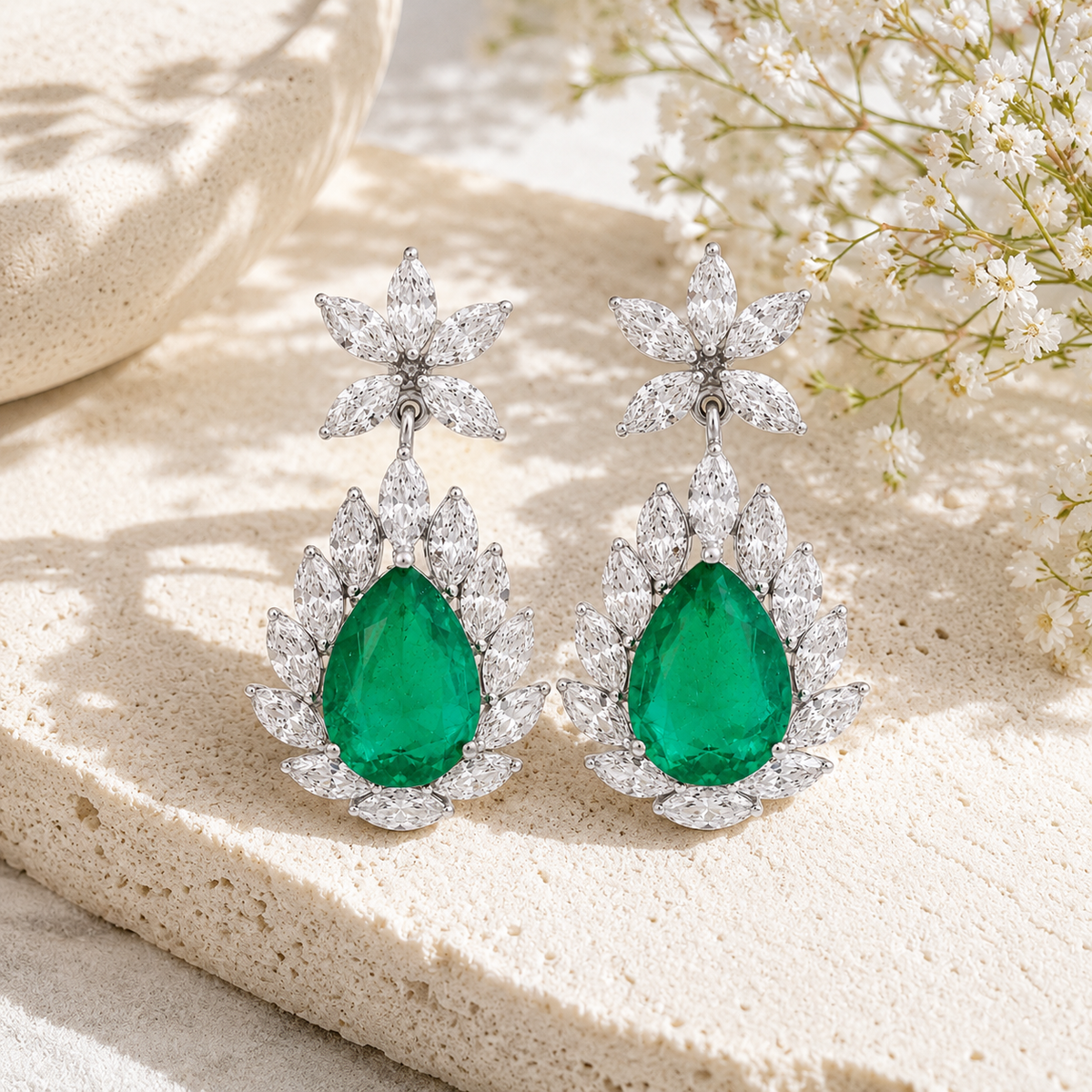 925 Silver Emerald Doublet Teardrop Earrings – Statement Drop Earrings for Women