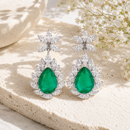 925 Silver Emerald Doublet Teardrop Earrings – Statement Drop Earrings for Women