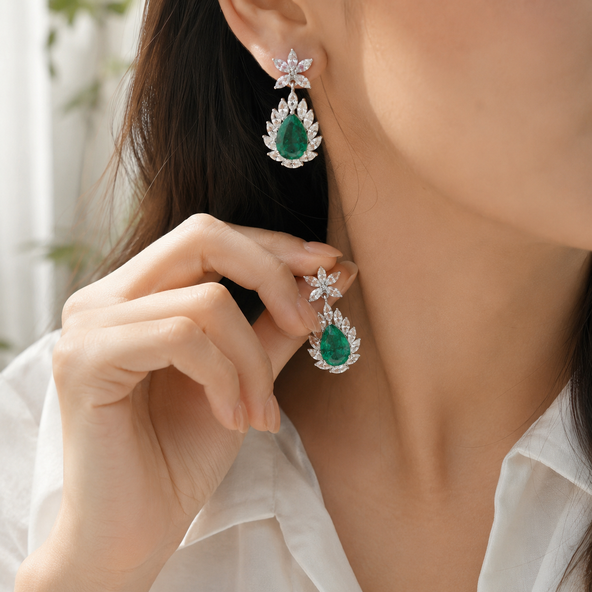 925 Silver Emerald Doublet Teardrop Earrings – Statement Drop Earrings for Women
