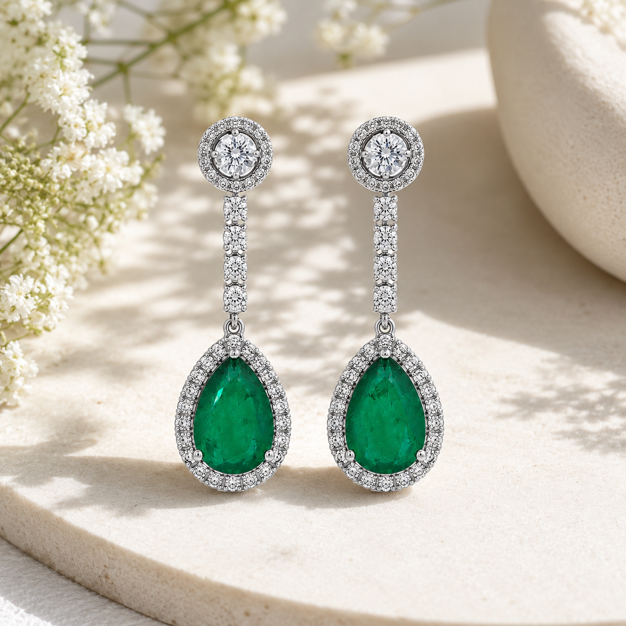 925 Sterling Silver Emerald Doublet Teardrop Drop Earrings for Women