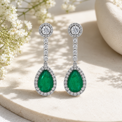 925 Sterling Silver Emerald Doublet Teardrop Drop Earrings for Women