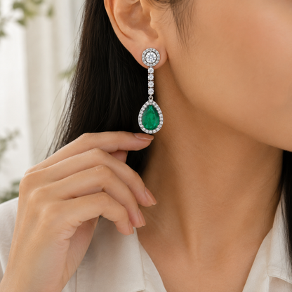 925 Sterling Silver Emerald Doublet Teardrop Drop Earrings for Women