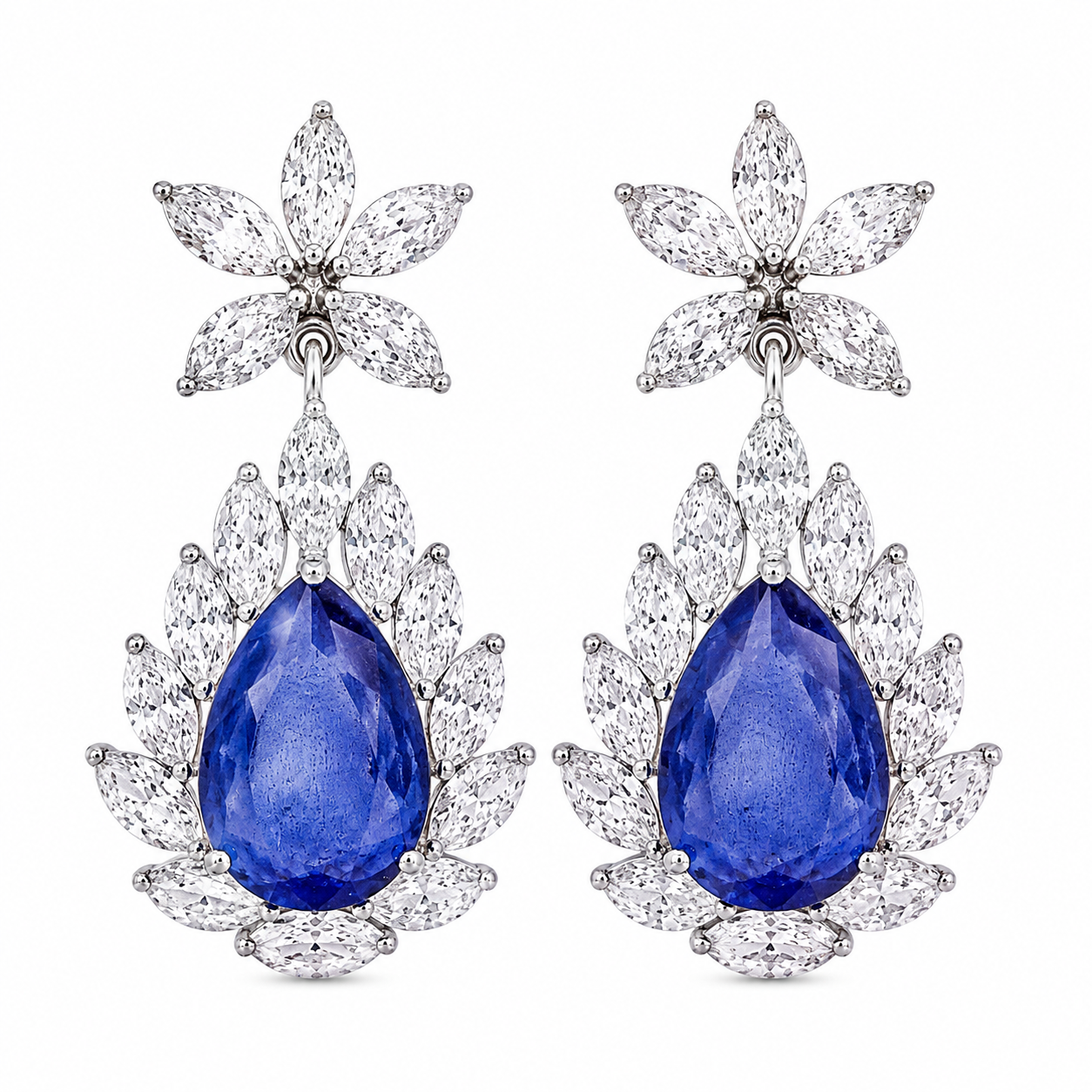 925 Silver Blue Sapphire Doublet Drop Earrings – Pear Cut Statement Earrings for Women