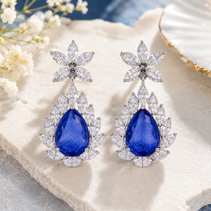 925 Silver Blue Sapphire Doublet Drop Earrings – Pear Cut Statement Earrings for Women