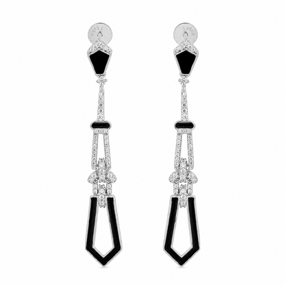 925 Silver Black Enamel Geometric Drop Earrings – Statement Dangle Earrings for Women