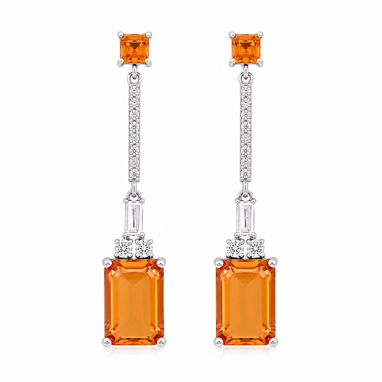 925 Silver Citrine Drop Earrings – Emerald Cut Statement Earrings for Women