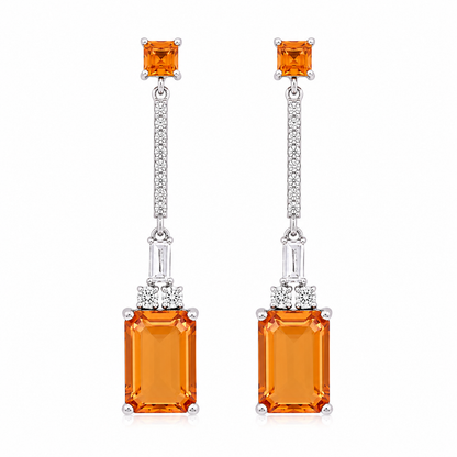 925 Silver Citrine Drop Earrings – Emerald Cut Statement Earrings for Women
