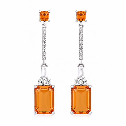 925 Silver Citrine Drop Earrings – Emerald Cut Statement Earrings for Women