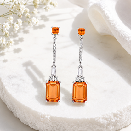 925 Silver Citrine Drop Earrings – Emerald Cut Statement Earrings for Women