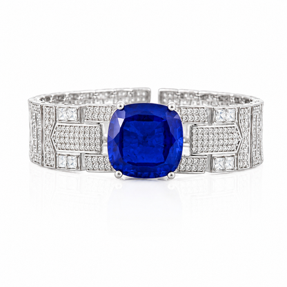 Sapphire Doublet Pave Cuff 925 Silver Bracelet