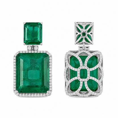 925 Silver Emerald Doublet Statement Drop Earrings