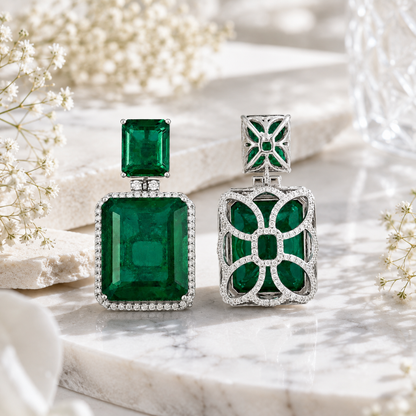 925 Silver Emerald Doublet Statement Drop Earrings