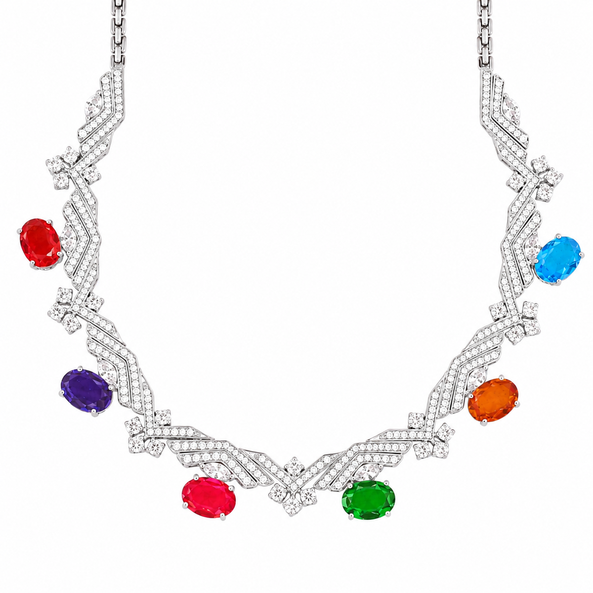 Multicolor Gemstone Statement Necklace – 925 Silver Sparkling Designer Necklace for Women