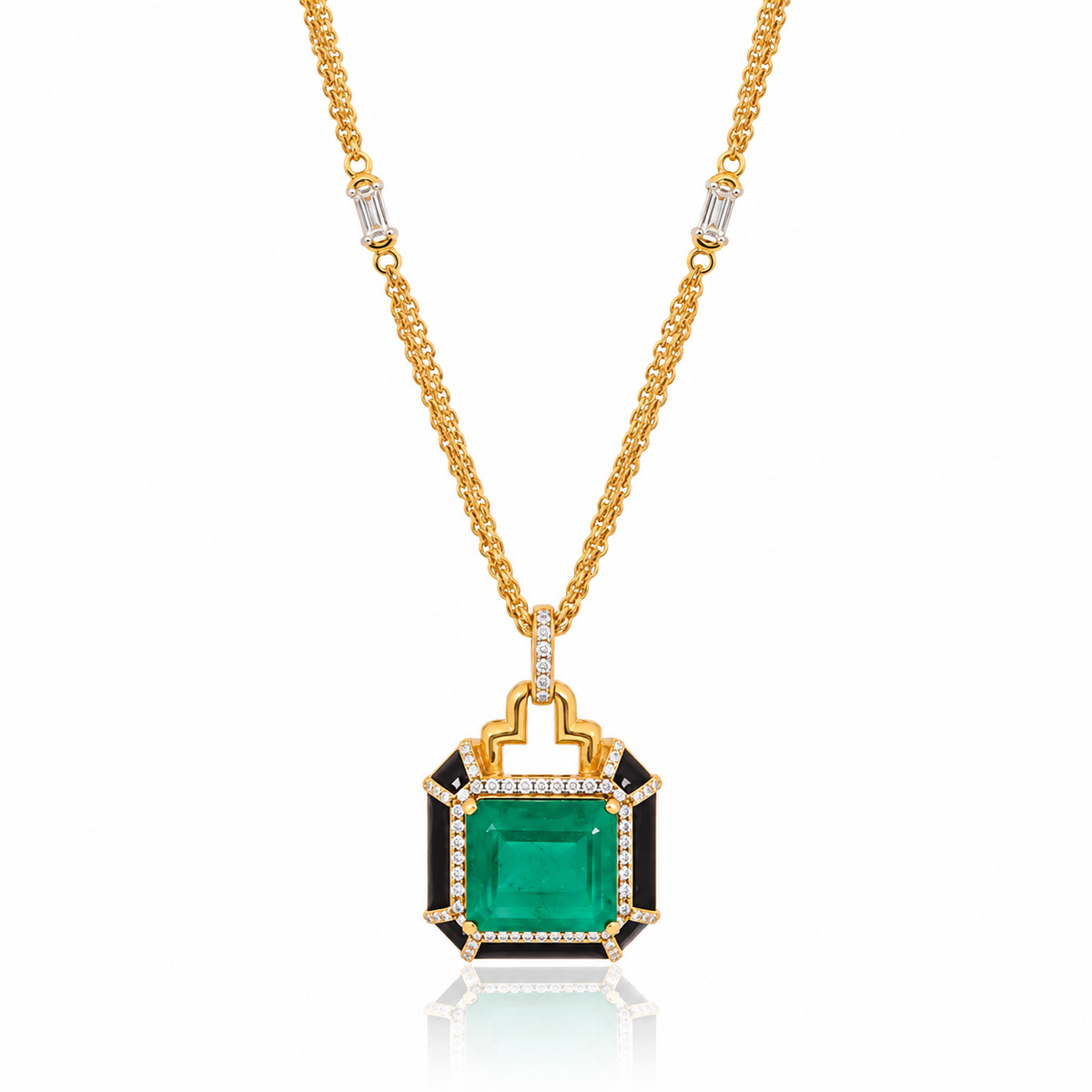 Emerald Green & Black Statement Pendant Necklace Set – Gold Tone Crystal Necklace for Women
