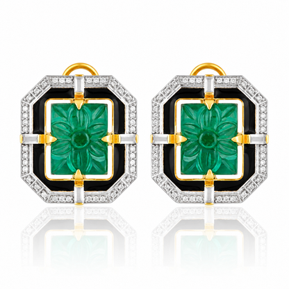 Emerald Green & Black Statement Pendant Necklace Set – Gold Tone Crystal Necklace for Women