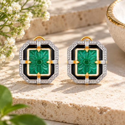 Emerald Green & Black Statement Pendant Necklace Set – Gold Tone Crystal Necklace for Women