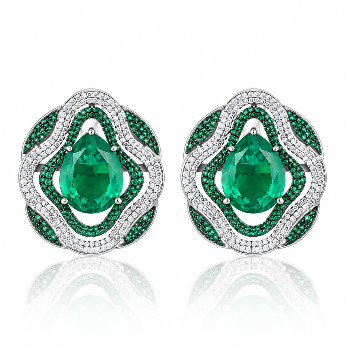 Emerald Doublet Pear-Cut 925 Silver Statement Earrings with Pavé Crystal Halo