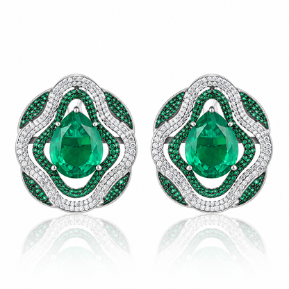 Emerald Doublet Pear-Cut 925 Silver Statement Earrings with Pavé Crystal Halo
