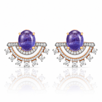 Amethyst Doublet Gemstone & White Enamel CZ Fan 925 Silver Earrings for Women