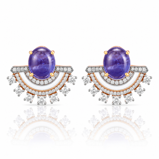 Amethyst Doublet Gemstone & White Enamel CZ Fan 925 Silver Earrings for Women