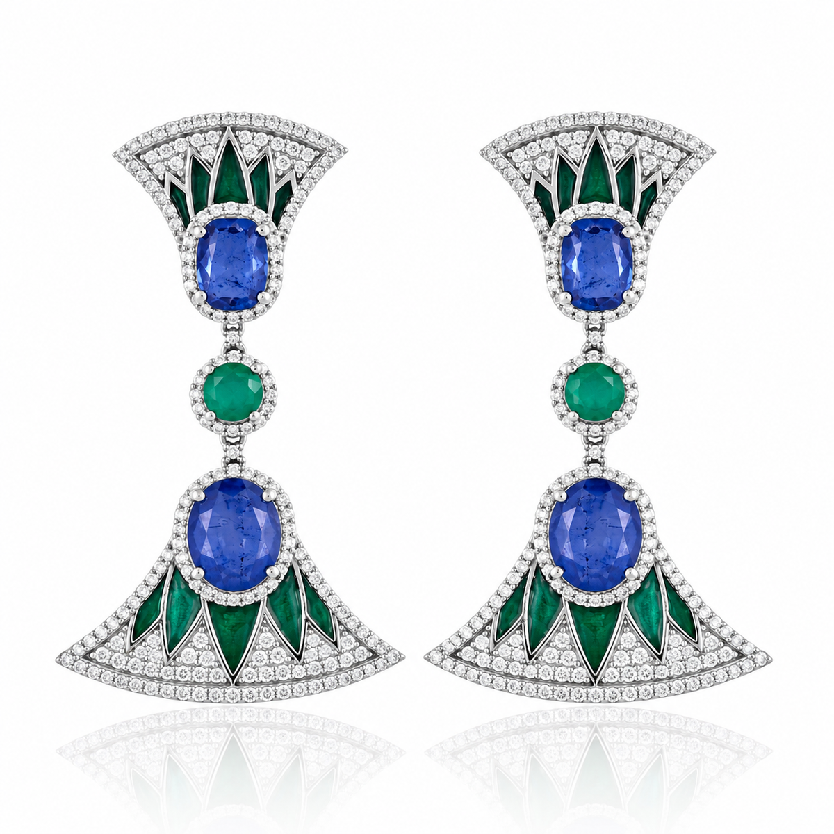 925 Silver Emerald & Blue Sapphire Doublet Statement Drop Earrings for Women