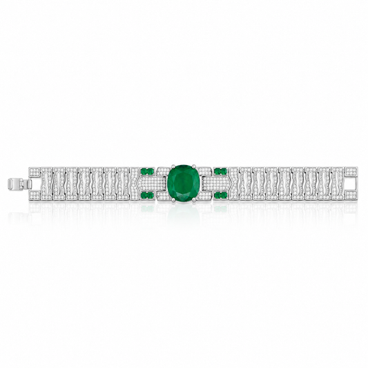 925 Silver Emerald Doublet Stone Statement Bracelet – Luxury Crystal Tennis Bracelet for Women