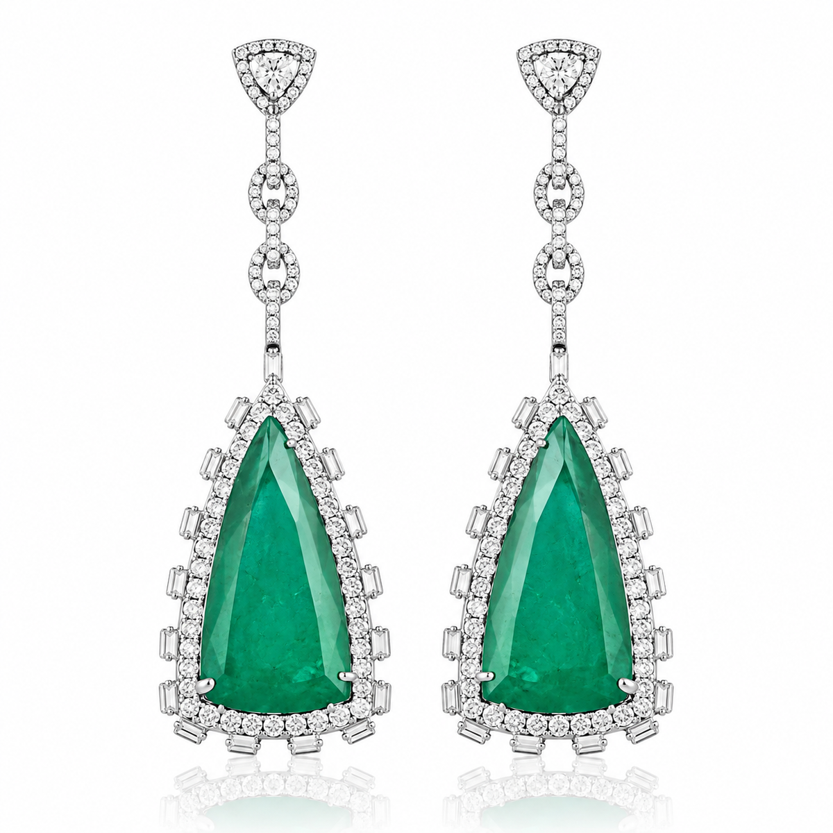 Emerald Doublet Teardrop Statement Earrings – Crystal Halo Long Drop Earrings for Women