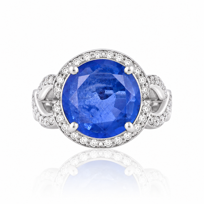 Blue Sapphire Doublet Halo Statement 925 Silver Ring – Silver Tone Pavé Cocktail Ring for Women
