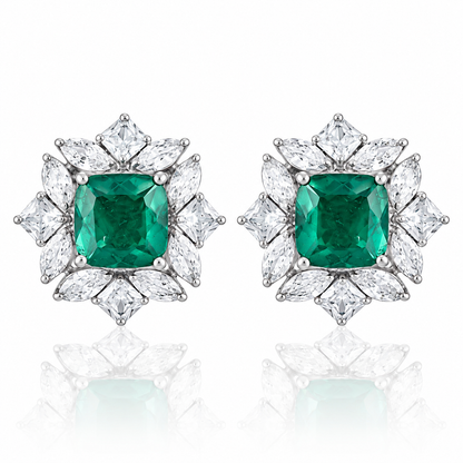 Emerald Doublet Cushion Cut Halo Stud 925 Silver Earrings – Statement Jewelry for Women