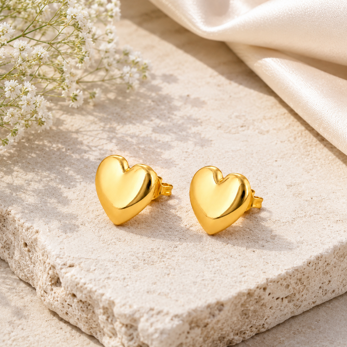 Gold Plated Heart Stud Earrings – Minimalist Statement Earrings for Women