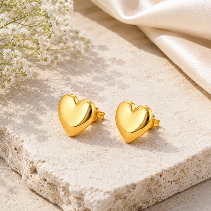 Gold Plated Heart Stud Earrings – Minimalist Statement Earrings for Women
