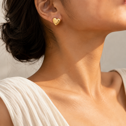 Gold Plated Heart Stud Earrings – Minimalist Statement Earrings for Women