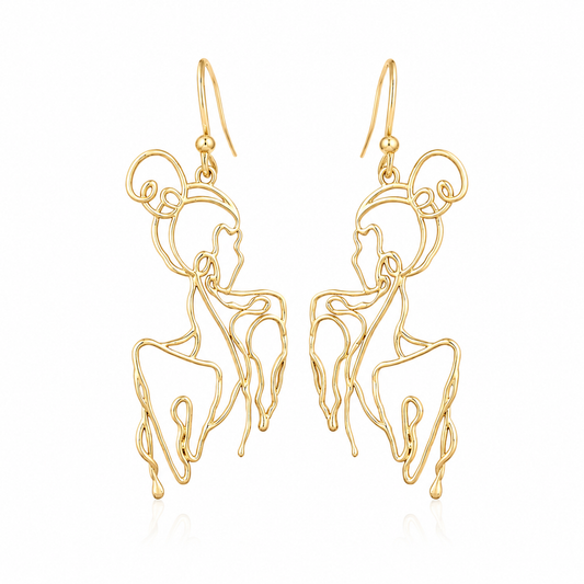 Abstract Woman Face Gold Drop Earrings – Artistic Line Art Statement Earrings for Women
