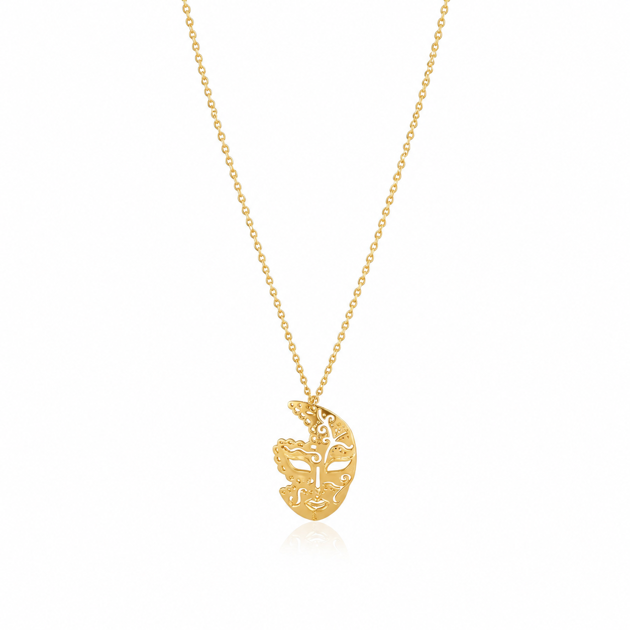 Gold Face Pendant Necklace for Women | Artistic Brass Statement Necklace
