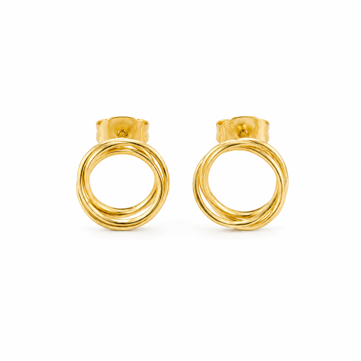 Gold Tone Interlocking Circle Stud Earrings – Minimalist Statement Earrings for Women