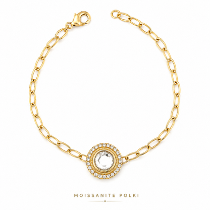 Moissanite Polki Halo Chain Bracelet – Gold Plated Statement Bracelet for Women