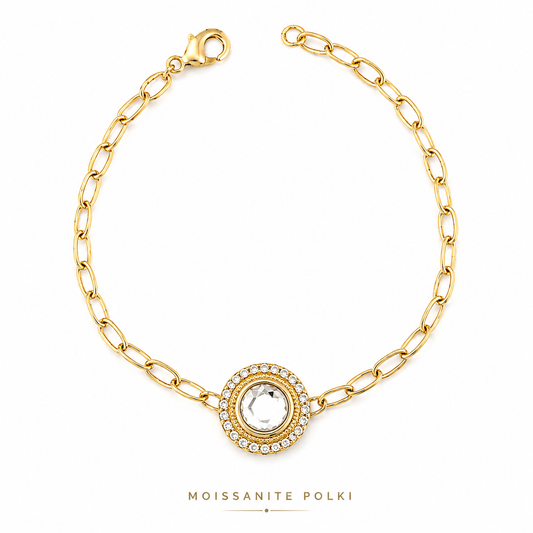 Moissanite Polki Halo Chain Bracelet – Gold Plated Statement Bracelet for Women