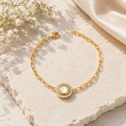 Moissanite Polki Halo Chain Bracelet – Gold Plated Statement Bracelet for Women