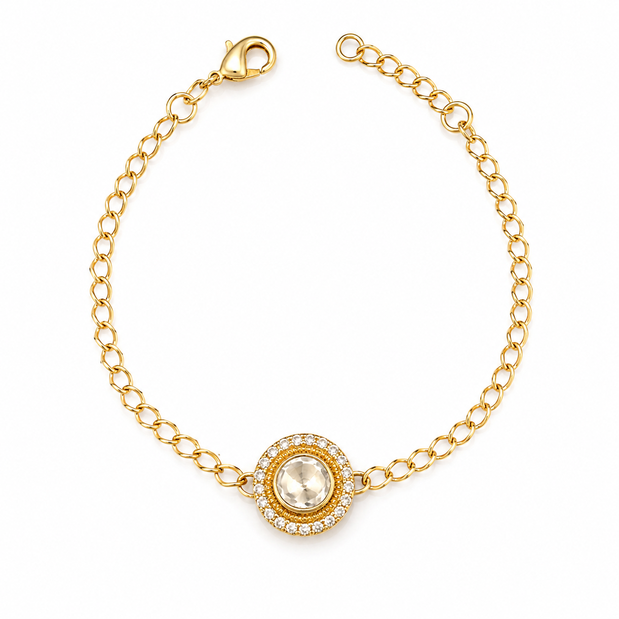Moissanite Polki Halo Chain Bracelet – Gold Plated Statement Bracelet for Women